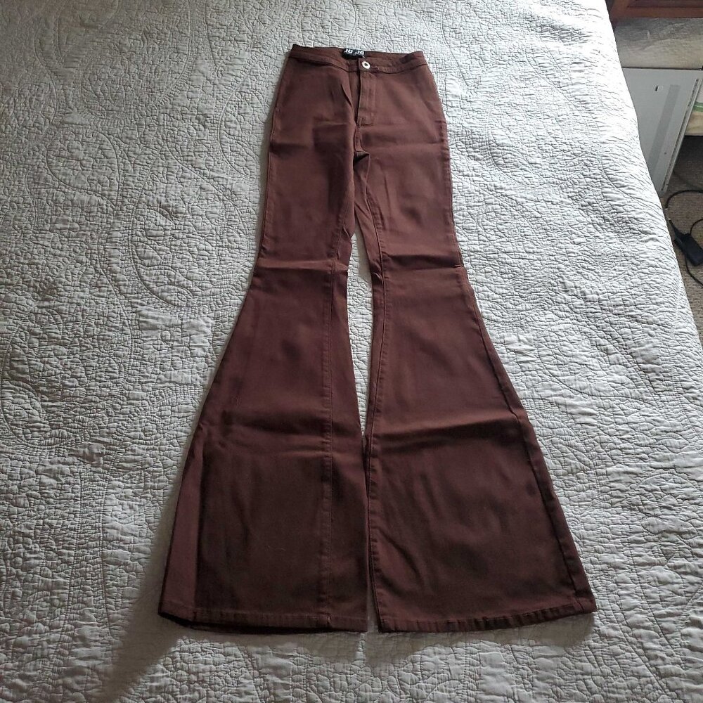 Brown Flared Pants with Back Pockets